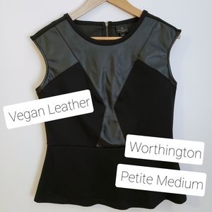 Black Vegan Ldather Peplum Blouse